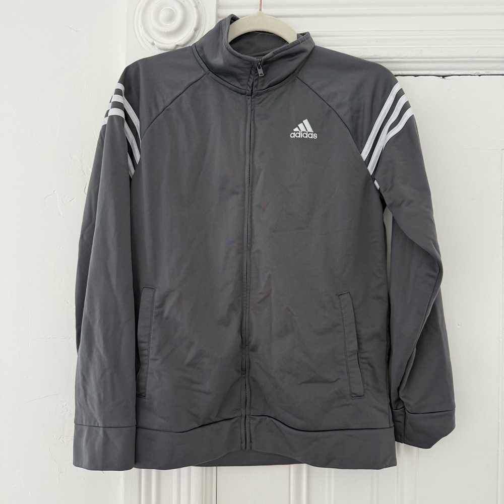 🦊 Adidas Kids Dark Gray Sweatshirt with White Stripes